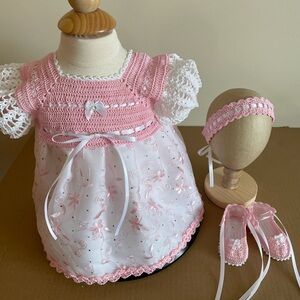 Charming Pink and White Baby Dress Ensemble